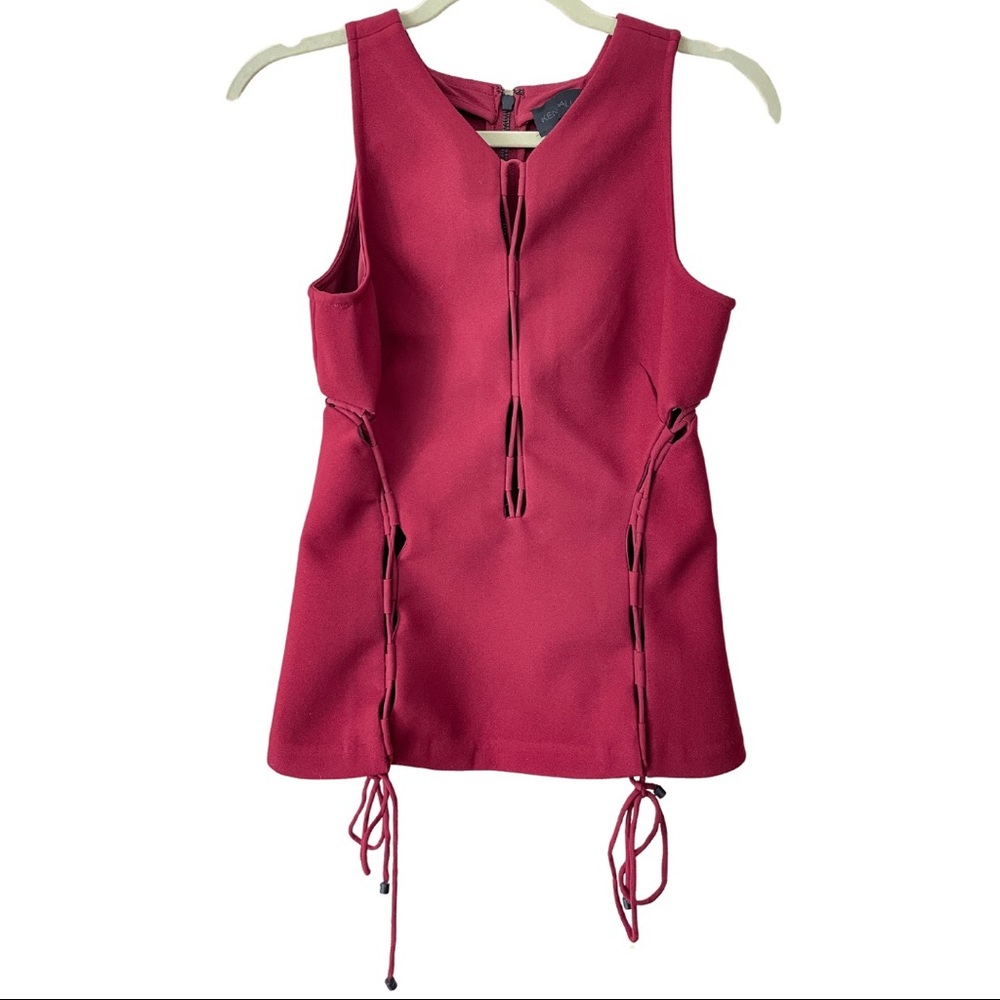 Kendall and Kylie Red Lace Up Tie Sleeveless Party Top Cut Out Size Small NEW